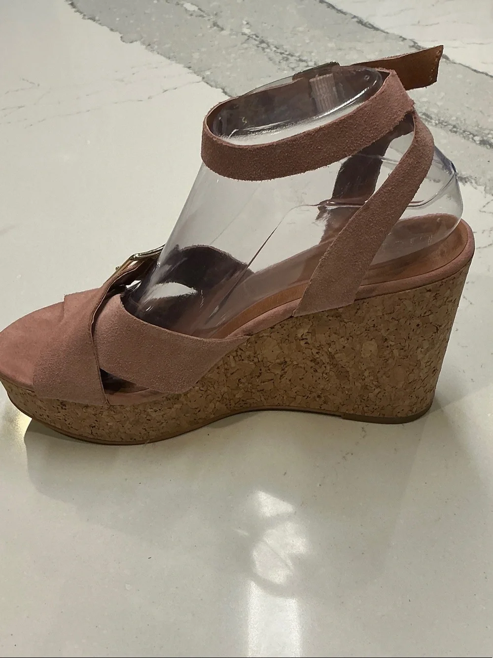 Lien Do Suede Ankle-Strap Cork Wedge Sandals in Dusty Rose Gently Worn Sz8.5